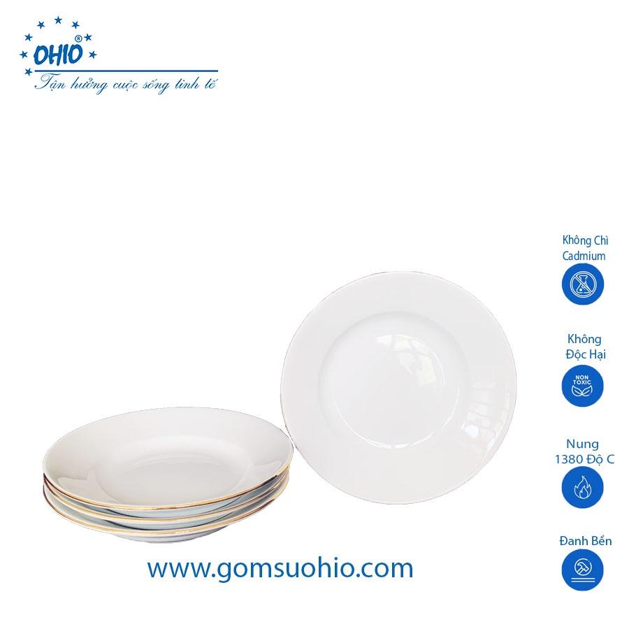 Đĩa Sâu 20.5cm Sứ Trắng Viền Kim OHIO