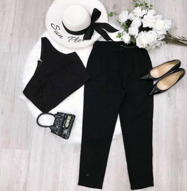 Sét áo 1 vai cách điệu quần tây