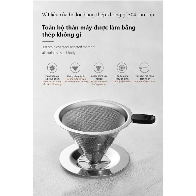 Phễu pha cà phê Pour Over thương hiệu Hero, phễu lưới thép không gỉ 304