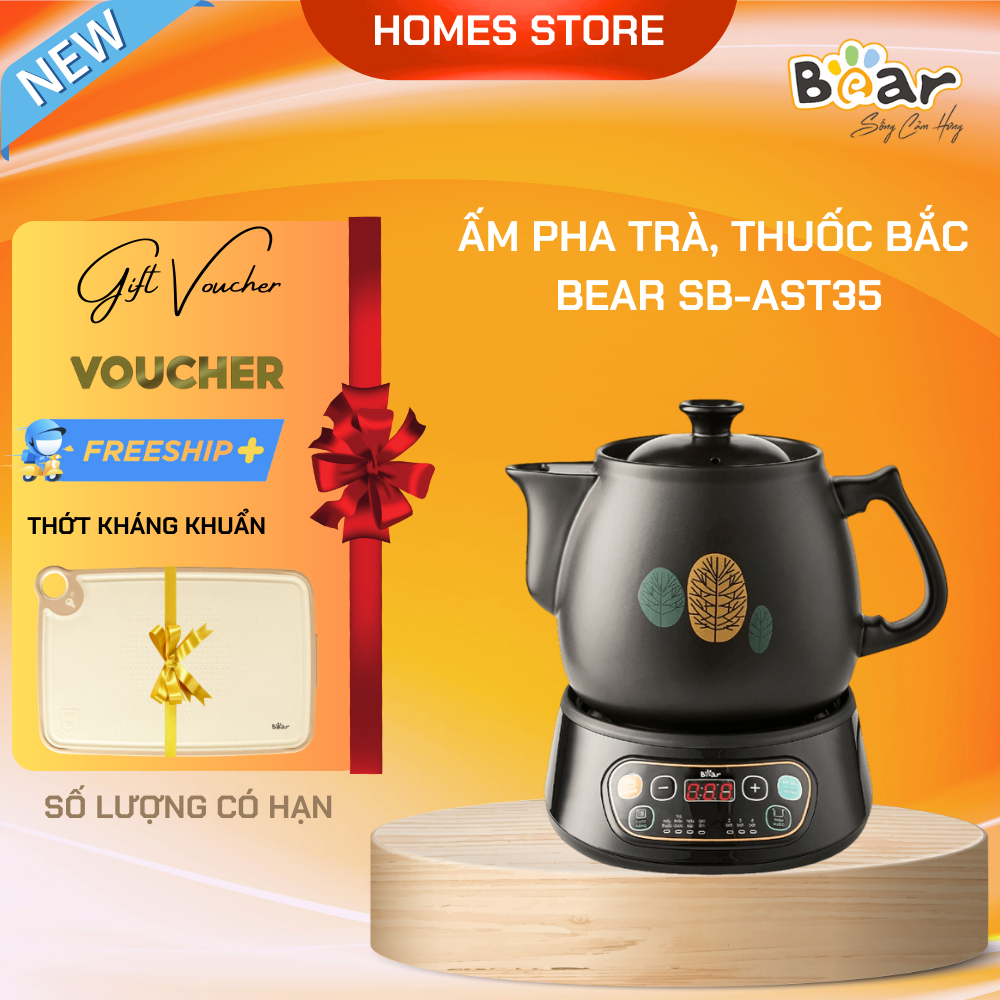 Bình Pha Trà, Ấm Sắc Thuốc BEAR SB-AST35 Dung Tích 3.5 Lít Công Suất 500 W - Hàng Chính Hãng