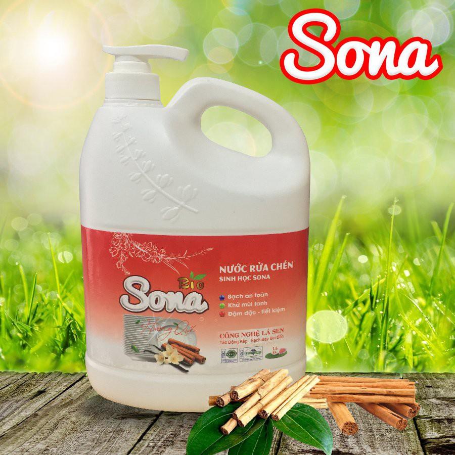 Nước Rửa Chén Hương Quế &amp; Hương Dừa SoNa 1,6kg, Đánh Bay Dầu Mỡ, Thân Thiện Với Môi Trường