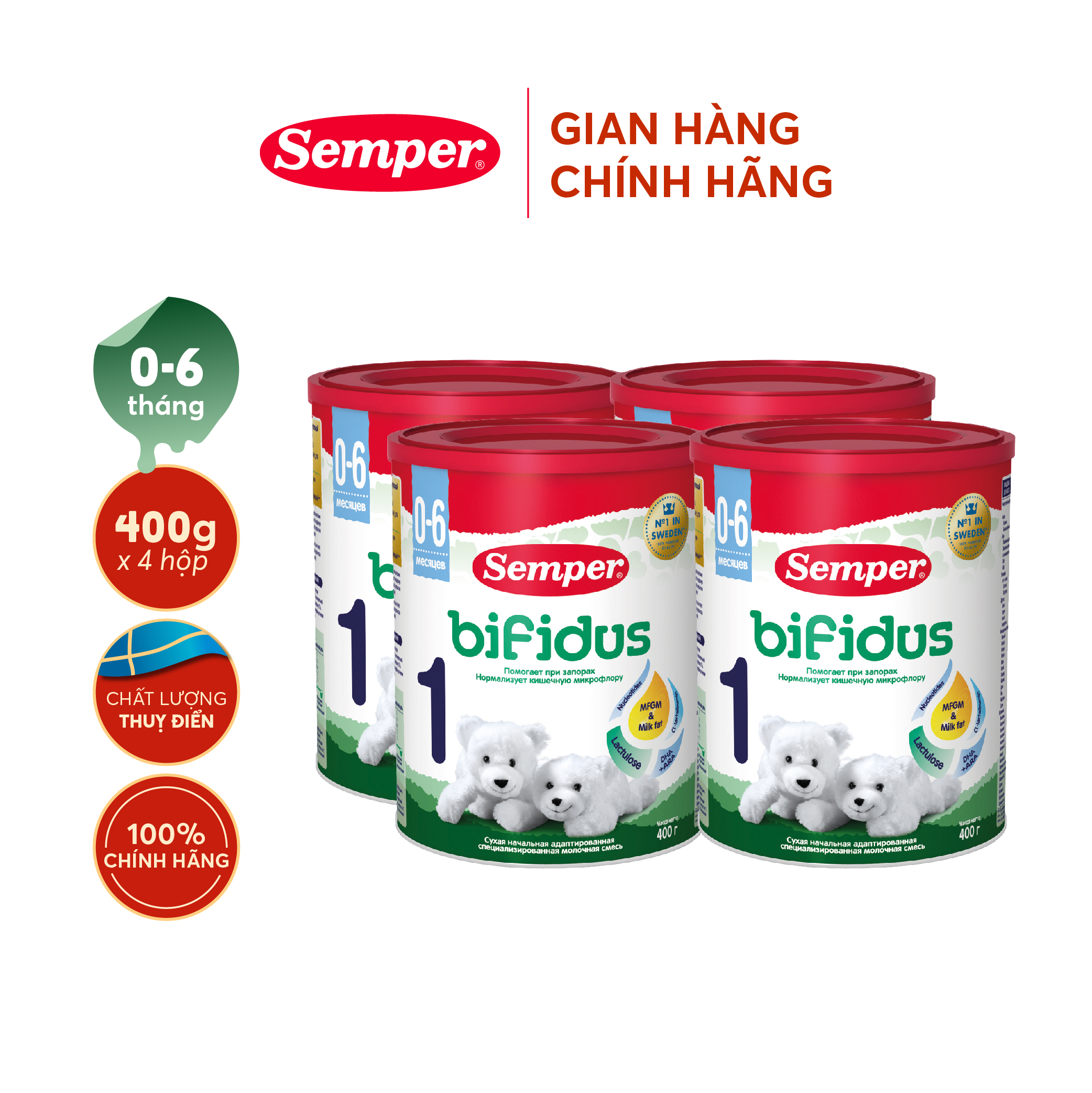 Combo 4 Sữa bột công thức Semper Bifidus số 1 400g/hộp