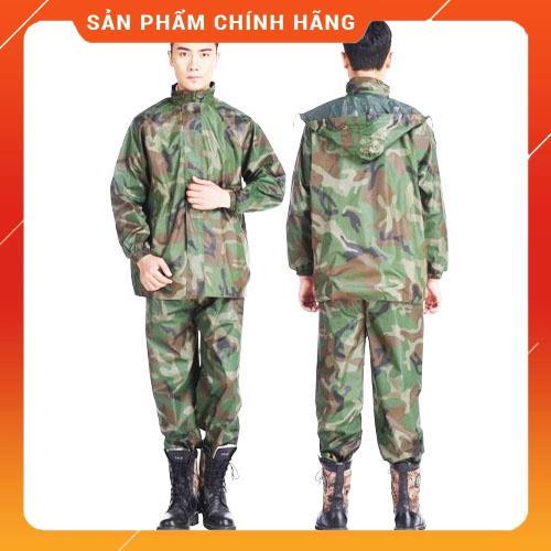 Áo Mưa Bộ Rằn Ri Nam Nữ Cao Cấp Đủ Size, Bộ Quần Áo Mưa Lính Vải Dù Dày Siêu Bền, An Toàn