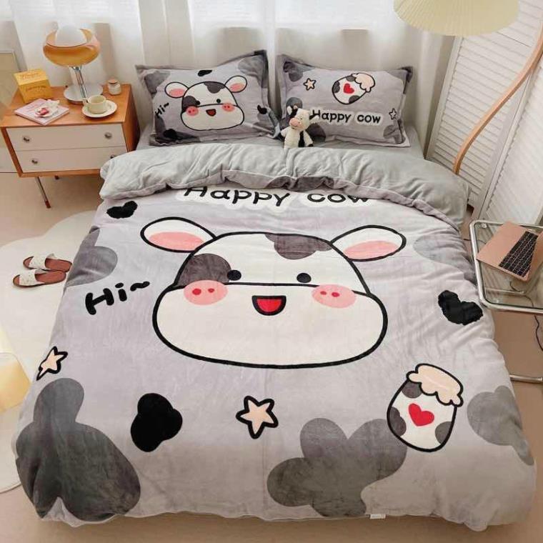 Bộ chăn ga nỉ nhung tuyết siêu ấm áp dễ thương