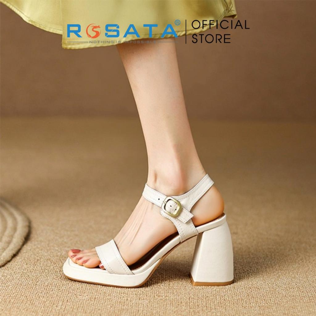 Giày sandal cao gót nữ ROSATA RO468 xỏ ngón mũi vuông quai hậu cài khóa ngang gót vuông cao 8cm xuất xứ Việt Nam - Nâu