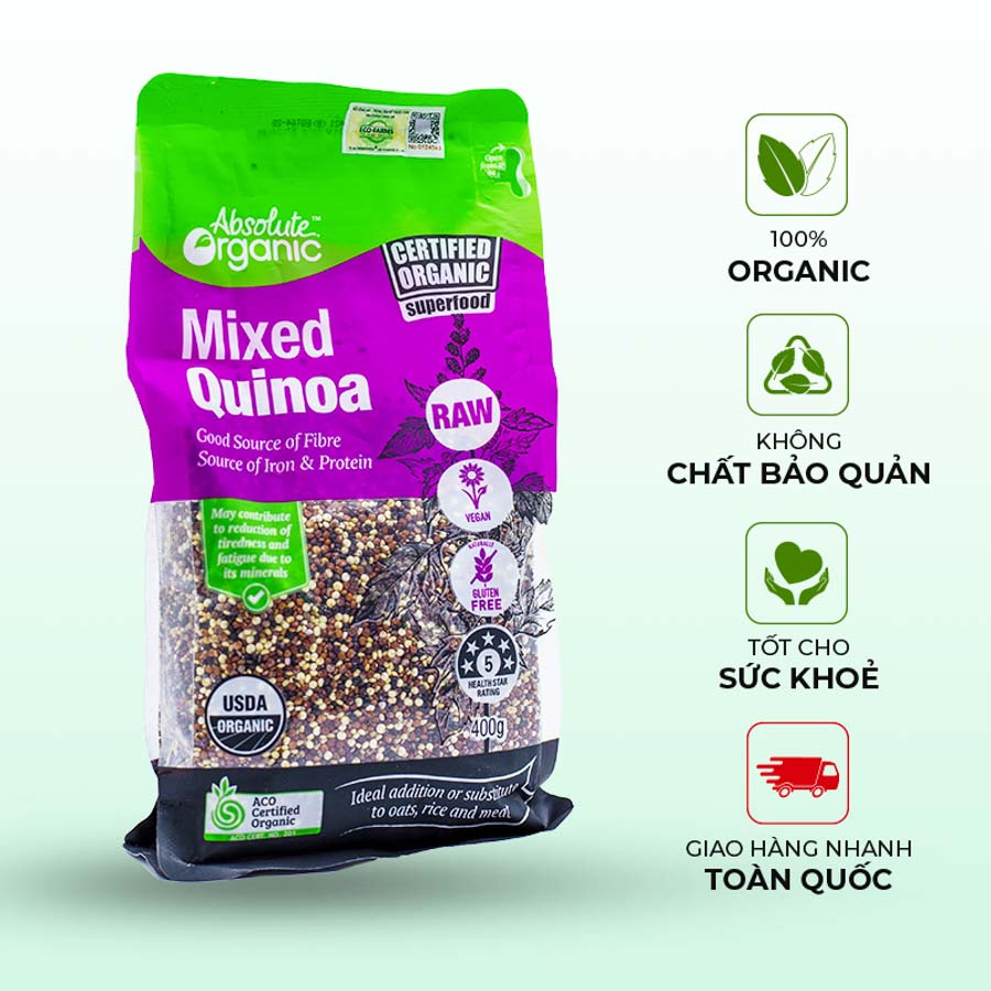 Hạt diêm mạch hữu cơ Absolute Organic Quinoa Mixed 3 loại diêm mạch  - Nhập khẩu Australia