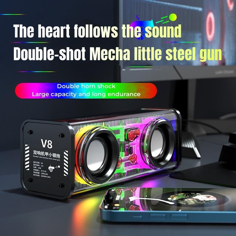 Loa Bluetooth không dây Mecha trong suốt Âm thanh Ánh sáng Rhythm Loa siêu trầm TWS Stereo Máy nghe nhạc Cyberpunk Hộp âm thanh Super Bass Màu sắc: Trắng