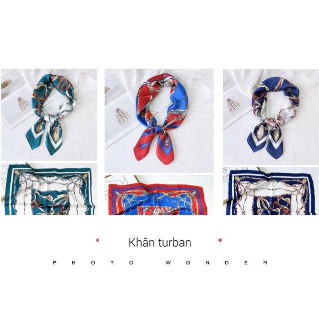 Khăn turban lụa vuông cao cấp choàng cổ size 70x70cm thanh lịch đa năng dùng làm áo yếm in hoa văn