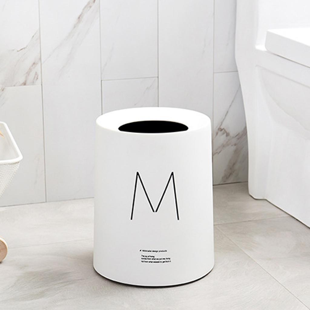 Round Trash Can Wastebasket Garbage Container Bin Bathrooms Rooms white 8L