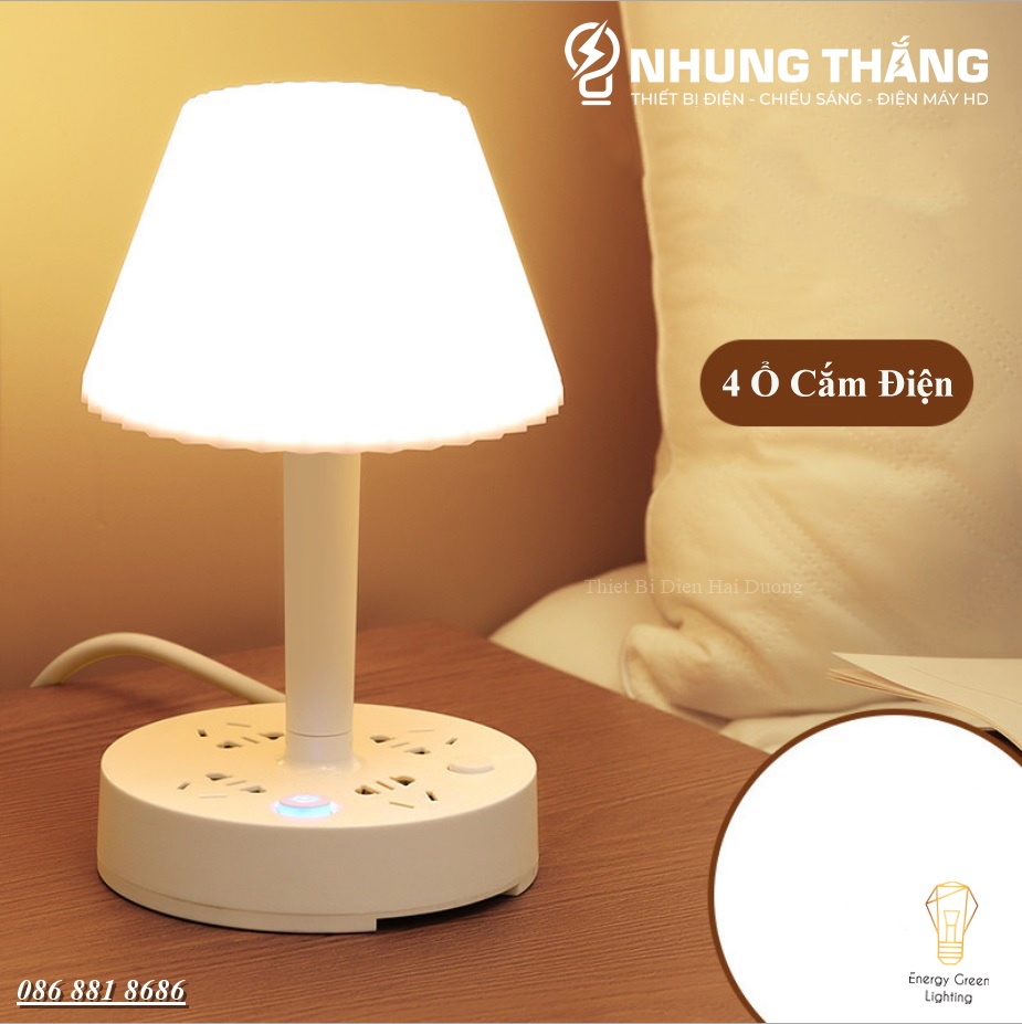 Ổ Cắm Điện Thông Minh Kiêm Đèn Bàn OD-435 - Tích Hợp Đèn Chiếu Sáng - 3 Chế Độ Ánh Sáng - Dây Điện Dài 2m8,4m8 - Có Video