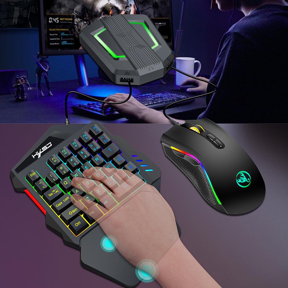 HXSJ A869 Wired RGB Ergonomic Gaming Mouse V100 35 Keys Single-hand Gaming Keyboard P6 Portable Keyboard Mouse Converter