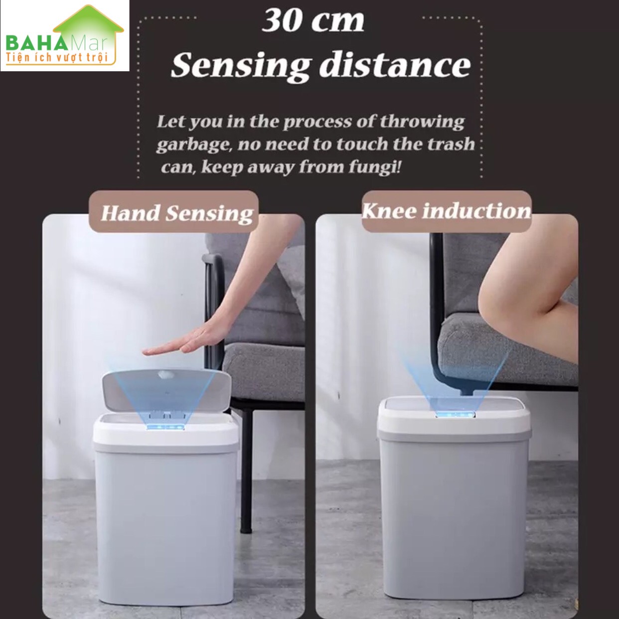 THÙNG RÁC THÔNG MINH TỰ ĐỘNG MỞ NẮP BẰNG CẢM ỨNG 15L BAHAMAR với Chế độ cảm ứng Thông Minh cảm ứng hồng ngoại