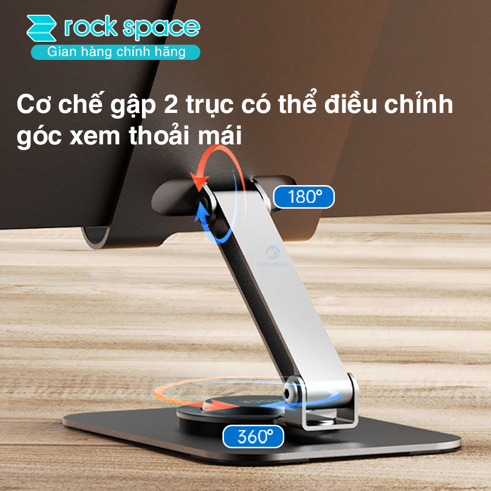 Giá đỡ điện thoại, máy tính bảng thông minh xoay 360 độ Rockspace Rotatable chống trượt làm bằng kim loại hàng chính hãng