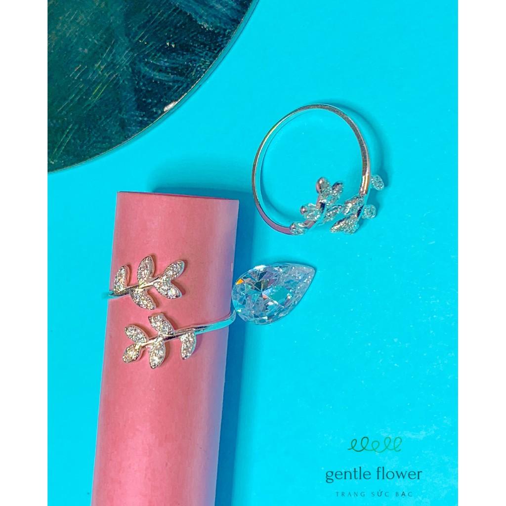 Nhẫn bạc ta nữ hình lá nguyệt quế đính đá thiết kế đơn giản Gentle Flower