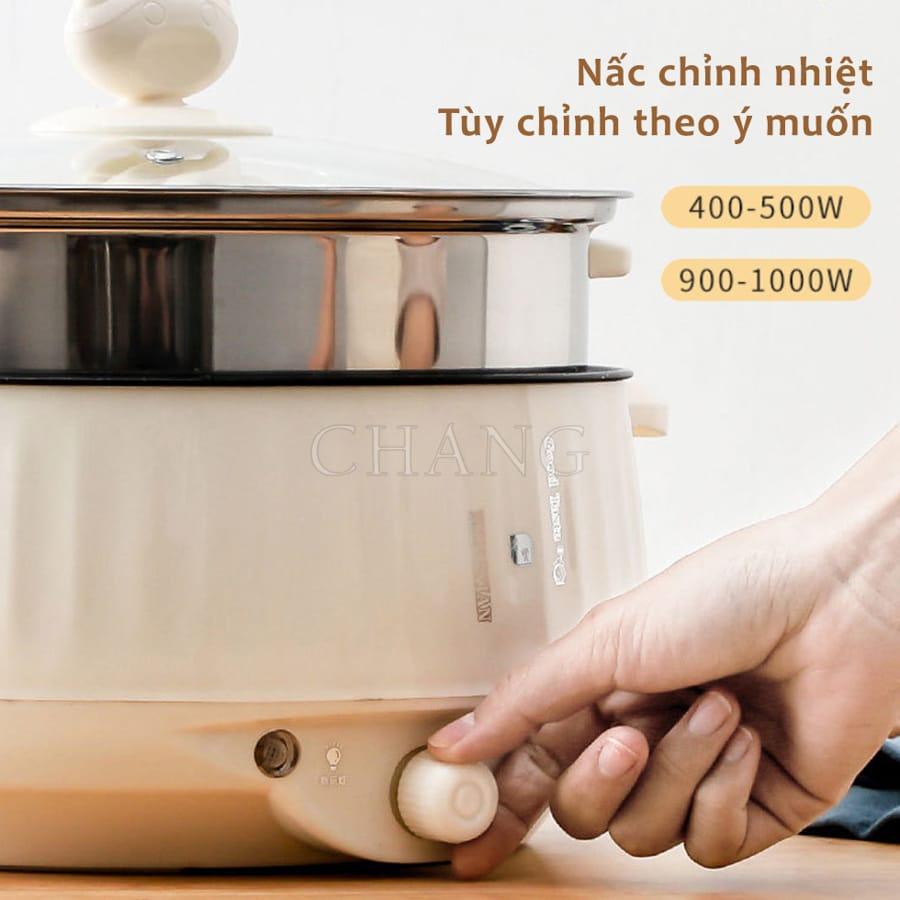 Nồi Lẩu Mini Cắm Điện Đa Năng Lớp Chống Dính Teflon Cao Cấp SHANBAN Kèm Xửng Hấp Siêu Tiện Lợi