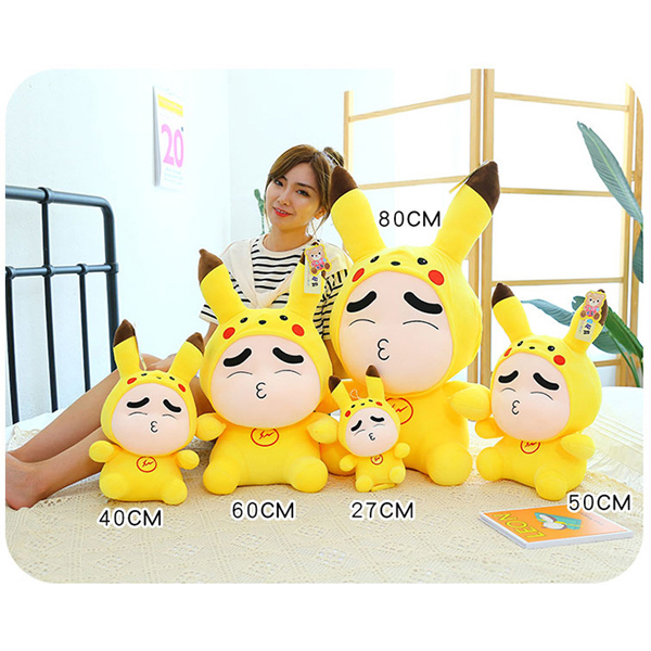 Gấu Bông Shin Cosplay Pikachu GB301 (Tặng 1 Móc Khóa Dây Da Pu Đính Đá Màu Ngẫu Nhiên)