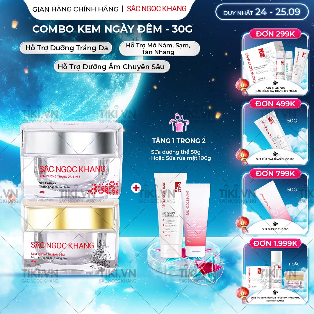Bộ kem dưỡng ngày và đêm: Kem ban ngày 5 trong 1 (30ml) + Kem ban đêm (30g) giúp dưỡng ẩm, nâng tông, sáng da, làm mờ vết thâm, sạm, nám