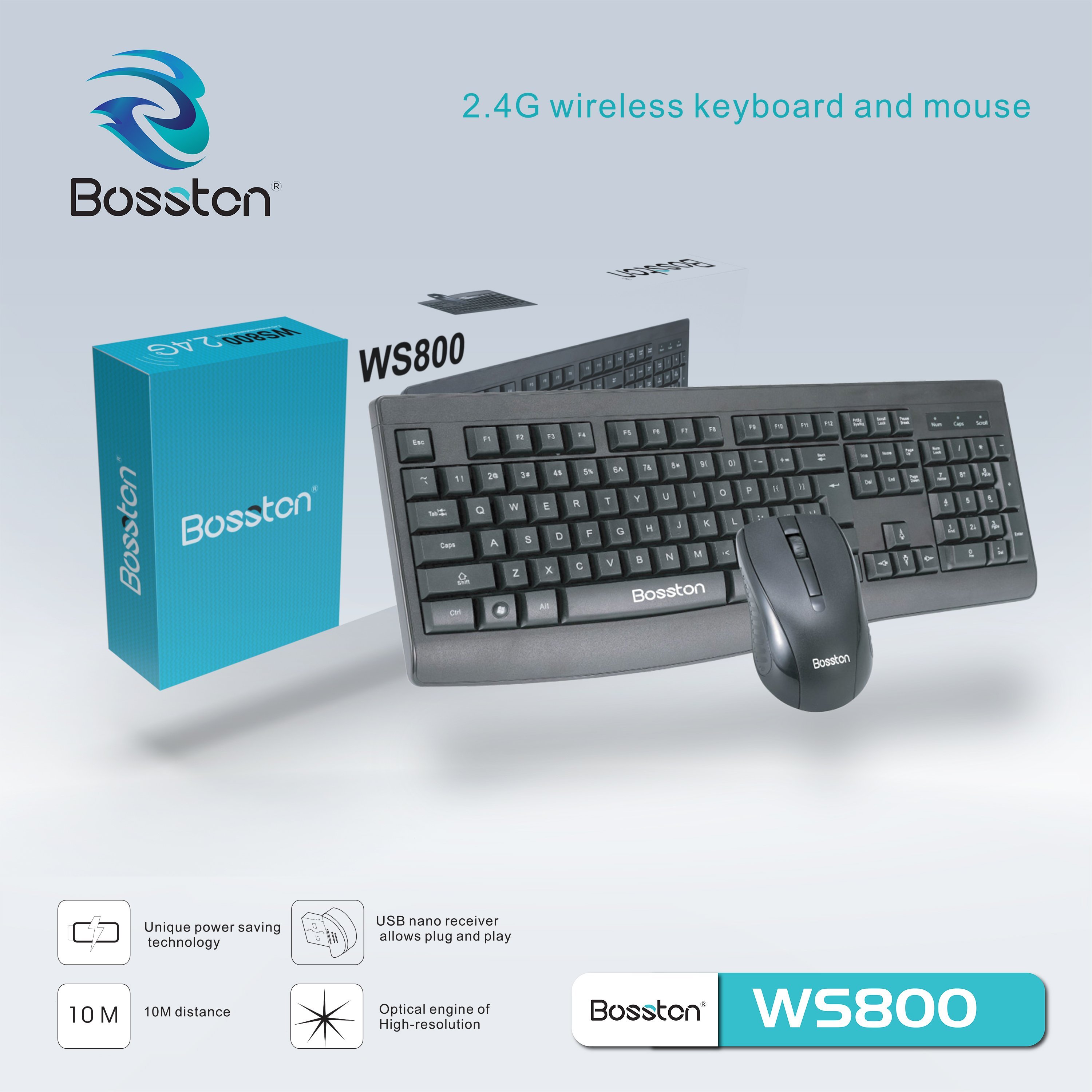 Bộ phím chuột không dây wireless Bosston WS800 - JL - HÀNG CHÍNH HÃNG