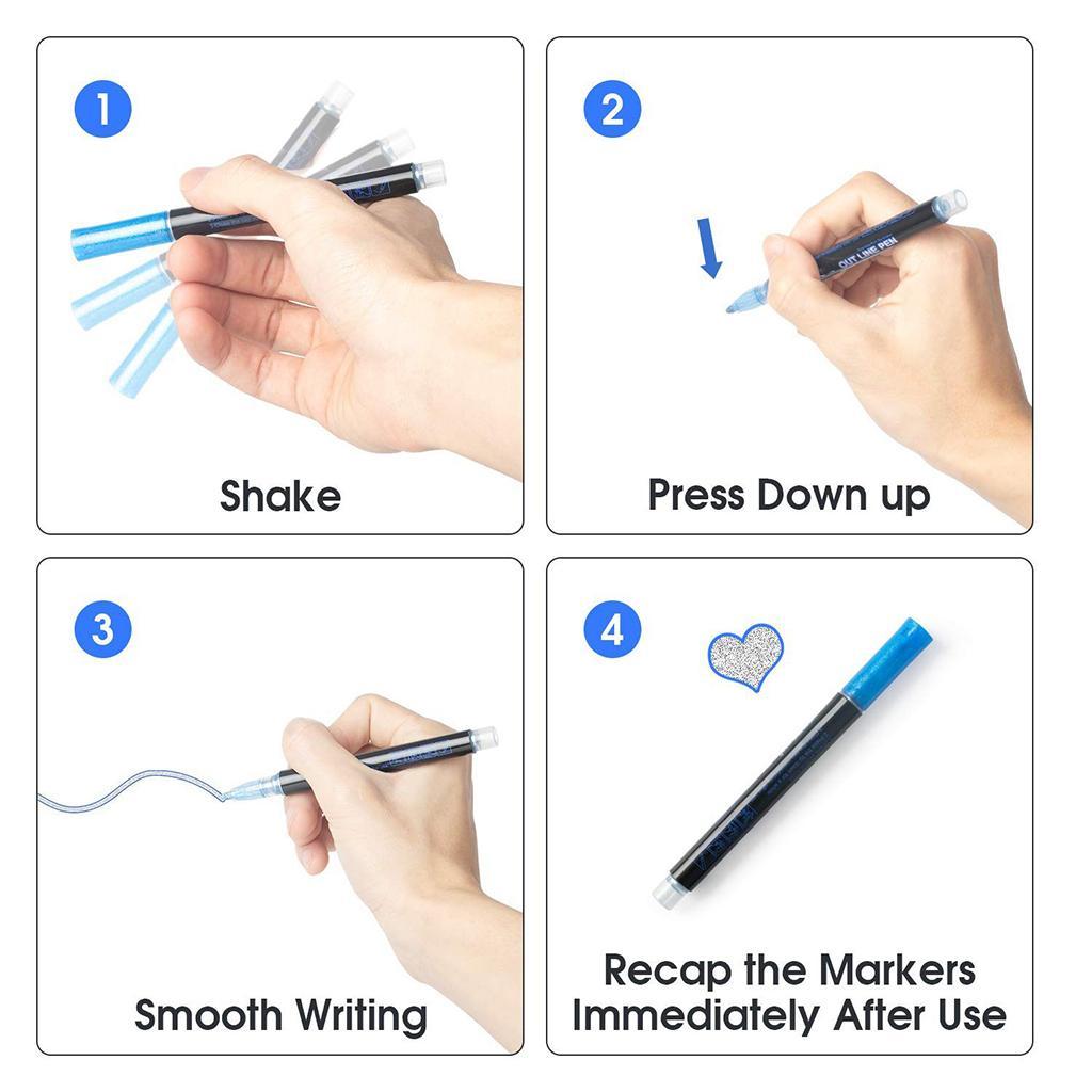 12Pcs Glitter Double Line Outline Pens Arts Drawing Graffiti Doodle Pens DIY