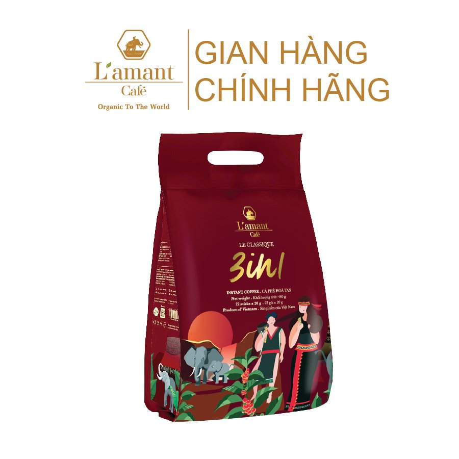 [ Mẫu mới ] Cà phê hòa tan L'amant 3in1 vị cà phê sữa đá thơm ngon (22 gói sticks x 16gr)