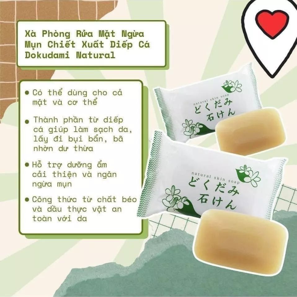 Xà Phòng Rửa Mặt Ngừa Mụn Chinoshio Dokudami Soap Chiết Xuất Lá Diếp Cá (130g)