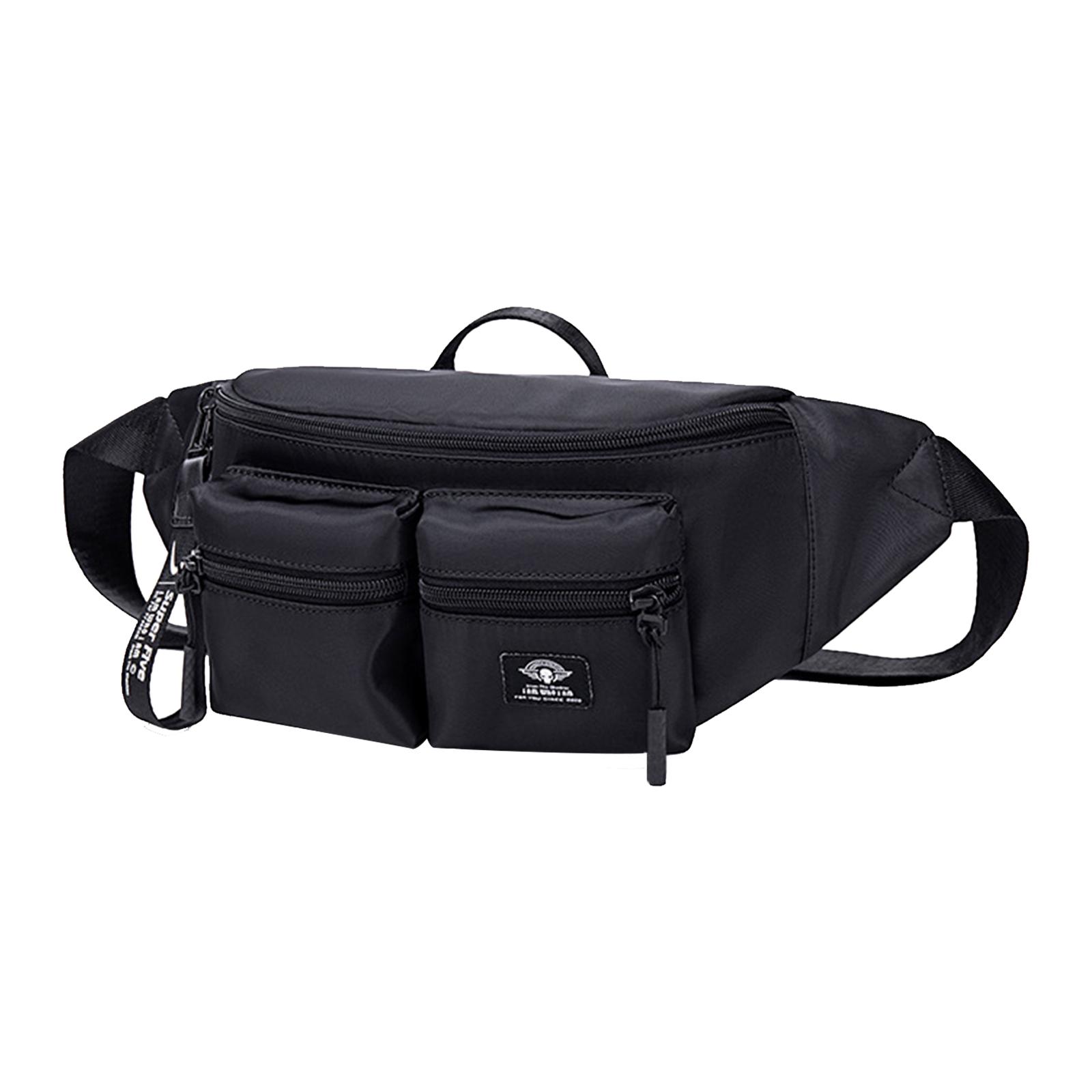 Women Men Black Waist Bag with Pocket Zip Adjustable Strap Multipurpose Belt Bag Shoulder Bag
