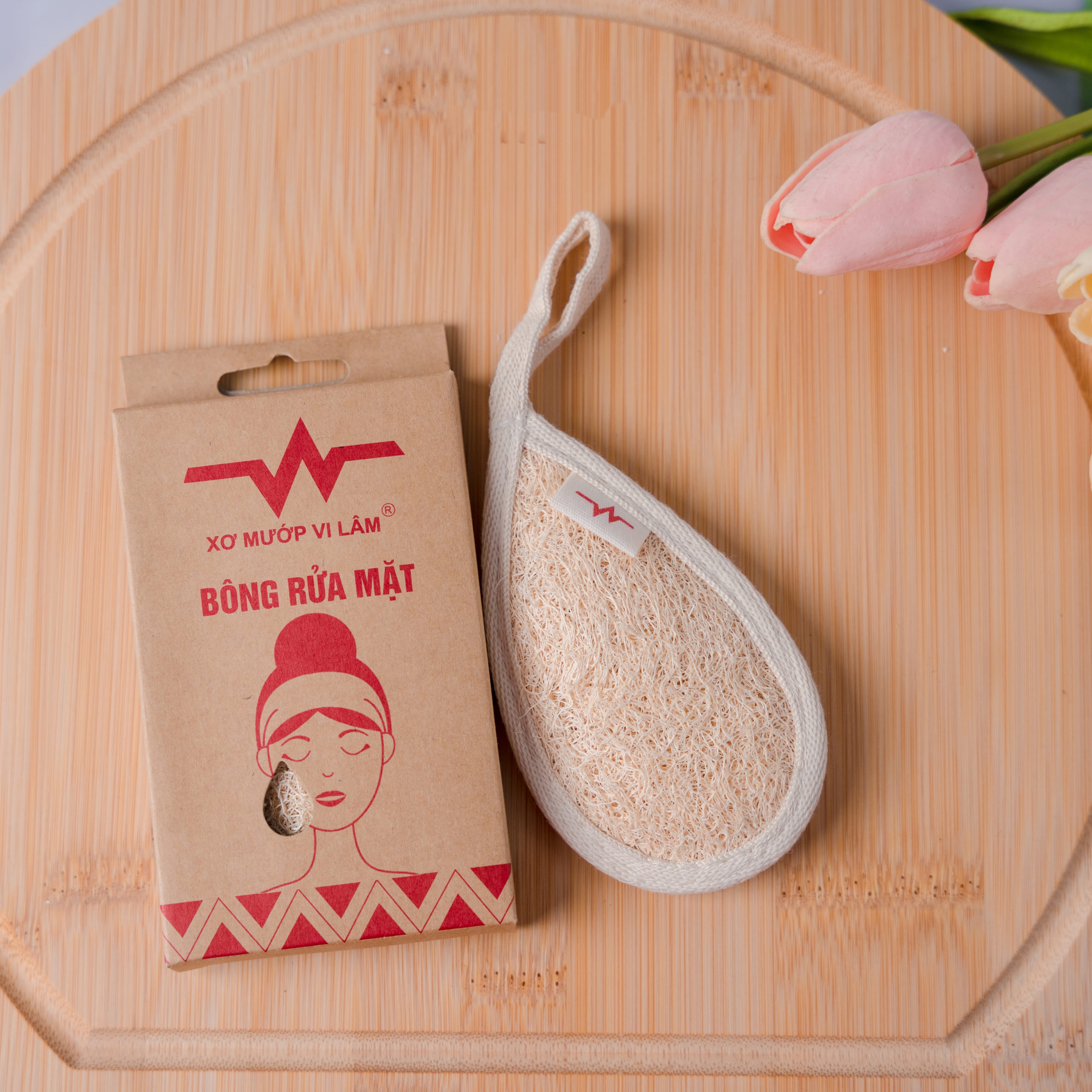 Bông Rửa Mặt Xơ Mướp Vi Lâm - Massage Mặt Và Tẩy Tế Bào Chết Vùng Da Mặt, Giúp Vùng Da Mặt Trắng Hồng Tự Nhiên