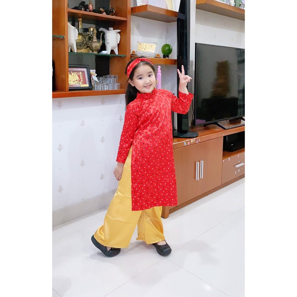 Áo Dài Cho Bé - Cách Tân Cô Ba Sài Gòn Chấm Bi Đỏ Đen