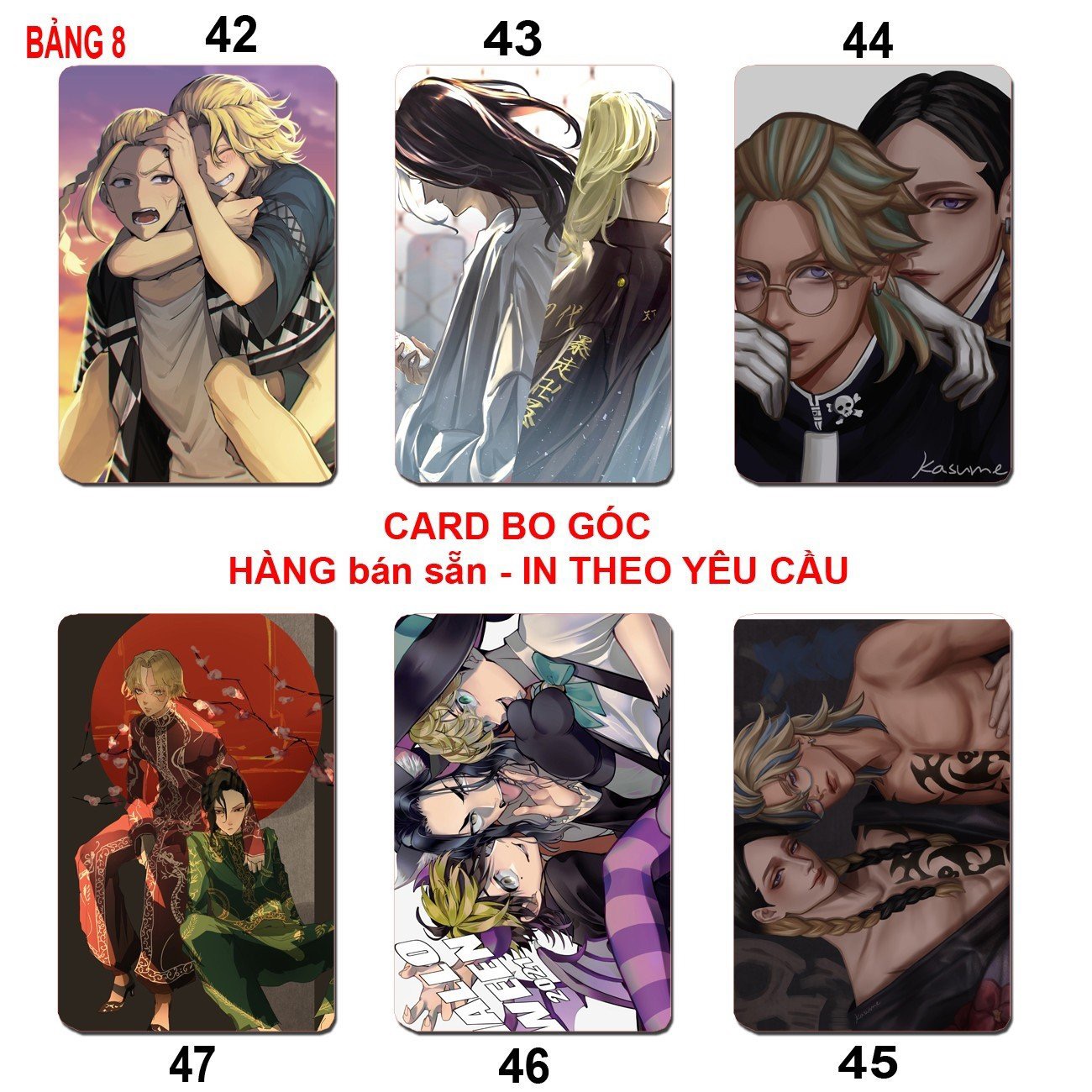 Card bo góc Tokyo Revengers 6 ảnh khác nhau/ Thẻ card kịch trường Takemiki Tokyo Revengers