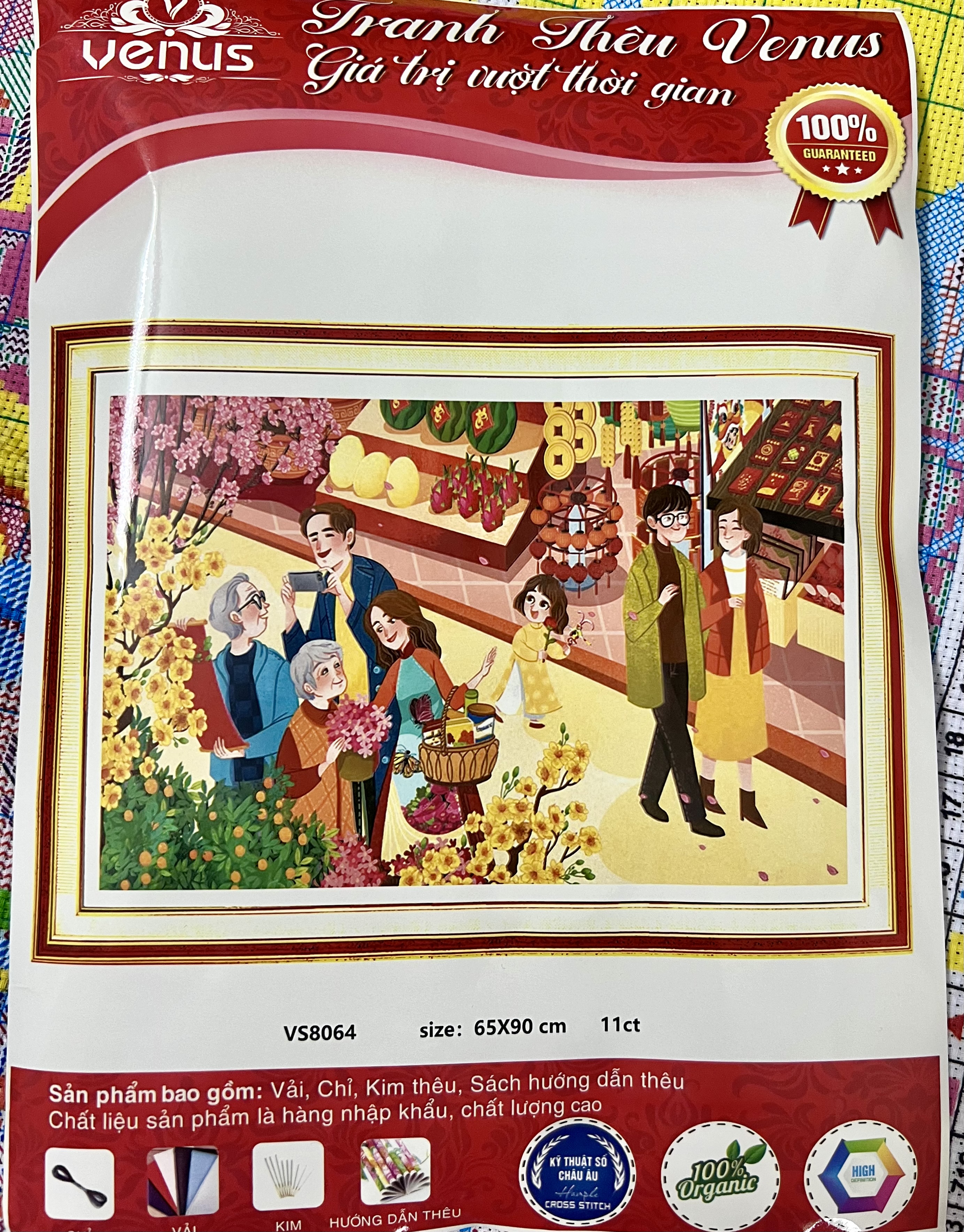 Tranh thêu kín Tết sum vầy vs8064, kích thước 65 x 90 cm