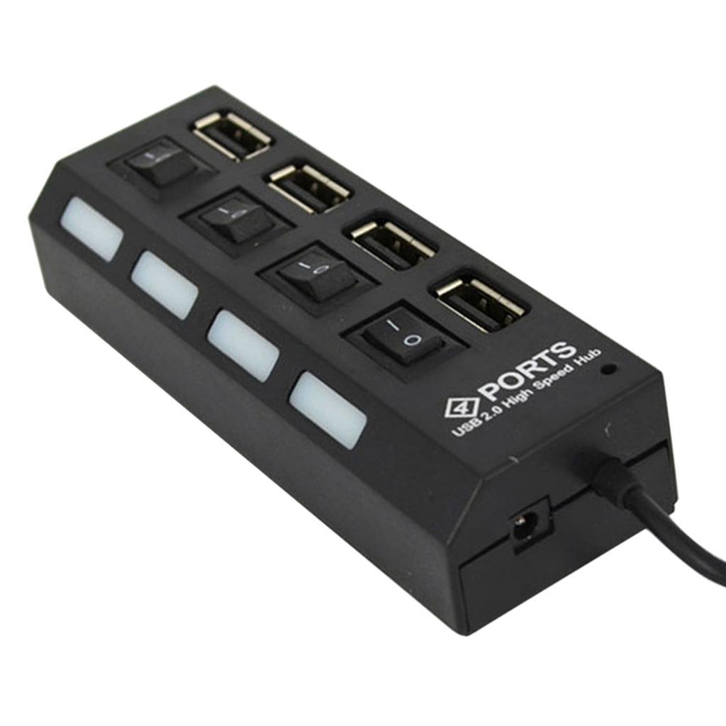 4-Port USB 2.0 Multi Charger High Speed Adapter ON/OFF Switch PC