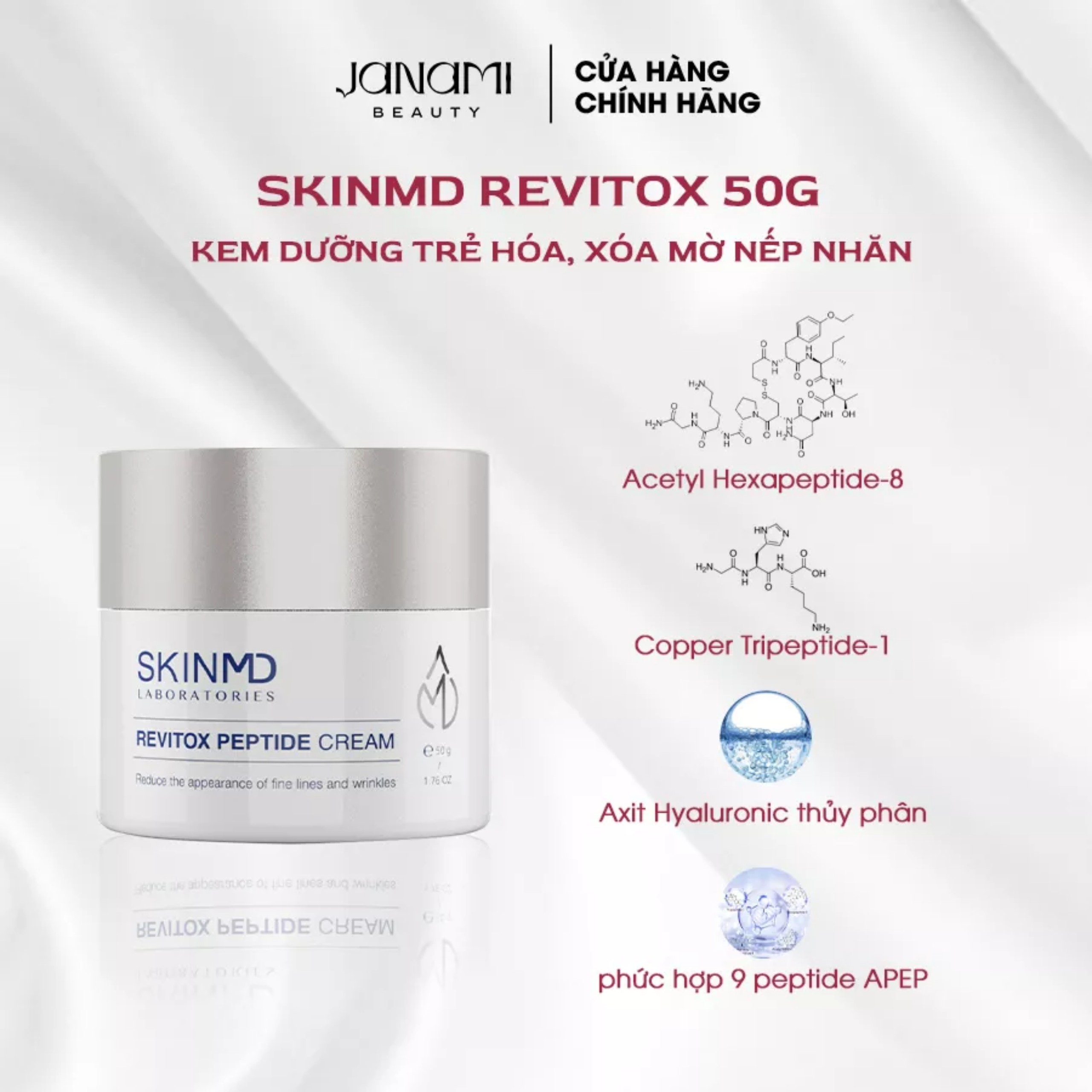 Bộ đôi mờ nám nâng cơ chuyên sâu SKINMD PURE WHITENOL INTENSIVE CREAM 15g và SKINMD REVITOX PEPTIDE CREAM 50g tác động mạnh mẽ giúp mờ nám trắng da mờ vết thâm