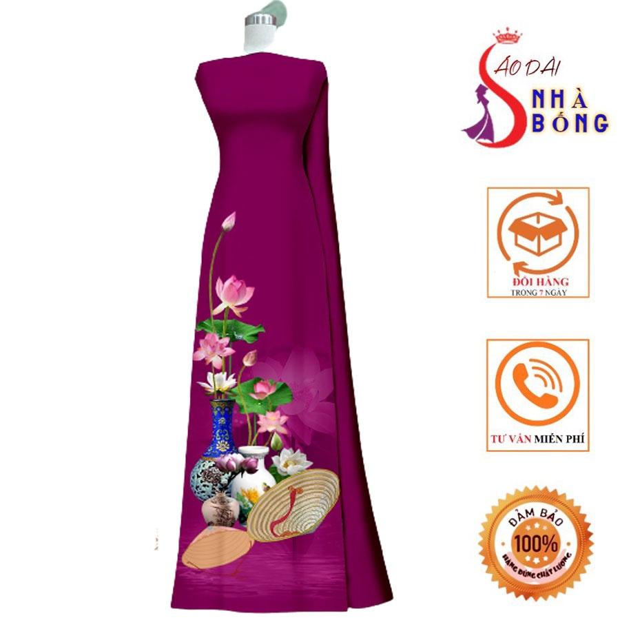 Vải may áo dài in hoa Sen cao cấp - V18