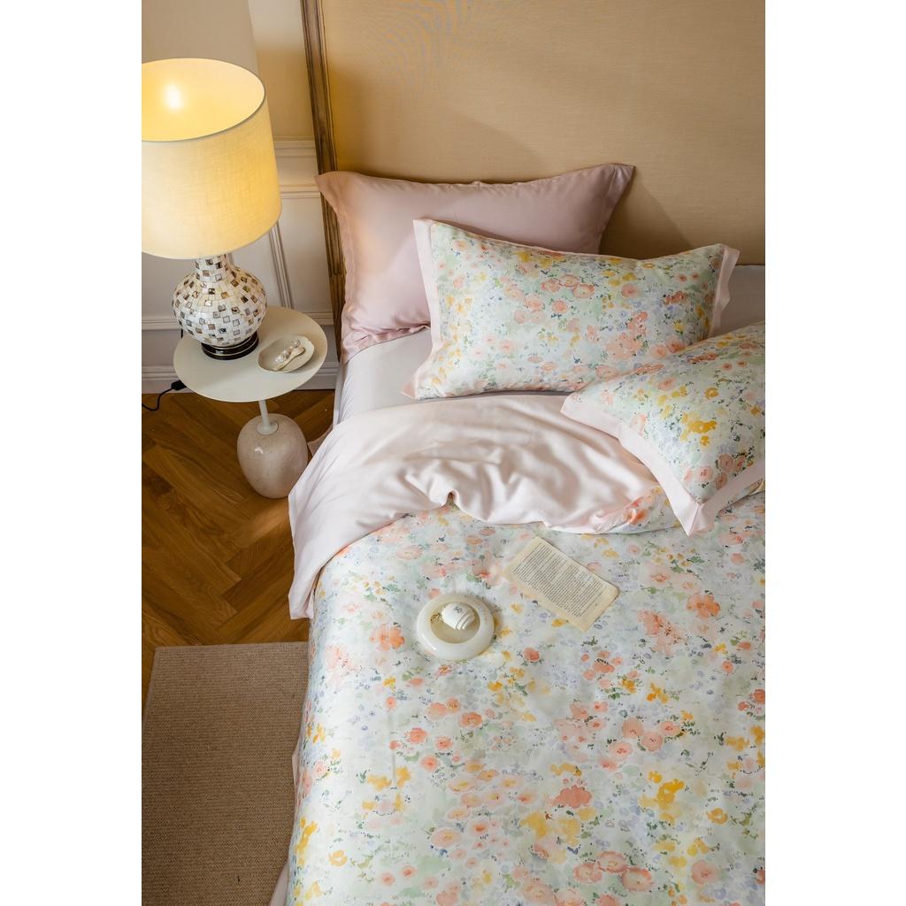 Bộ chăn ga gối cao cấp 100%Tencel 60s, họa tiết Hoa Lá màu sắc tươi sáng và sang trọng, chất liệu mềm mịn mát