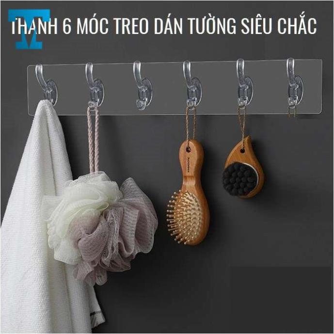 Thanh 6 móc 4d treo đồ dán tường bản lớn siêu chịu lực