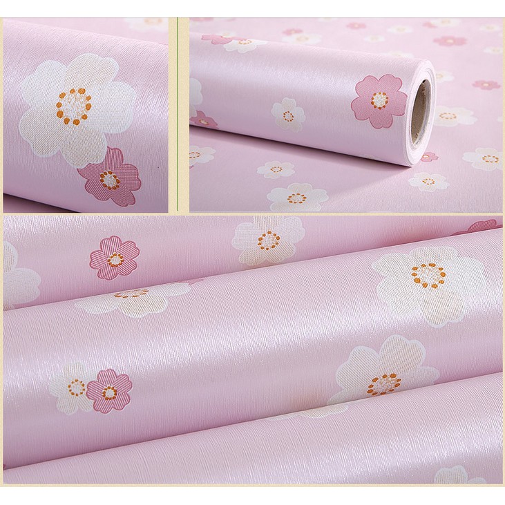 Combo cuộn 10 mét Decal giấy dán tường hoa mai hồng khổ 45cm mặt sau có keo sẵn