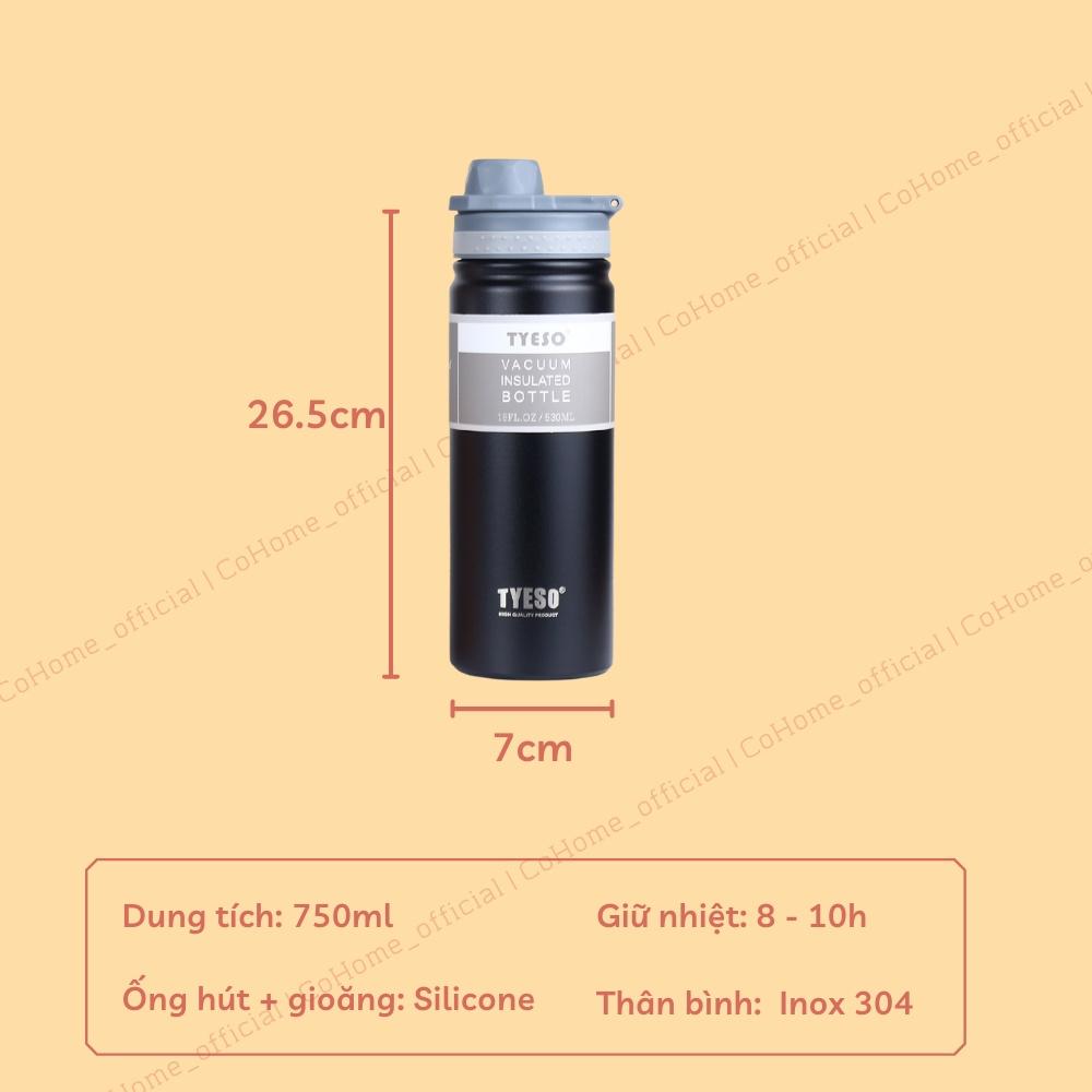 Bình giữ nhiệt TYESO 750ml có quai xách, inox 304 cao cấp, giữ nhiệt nóng - lạnh 8H