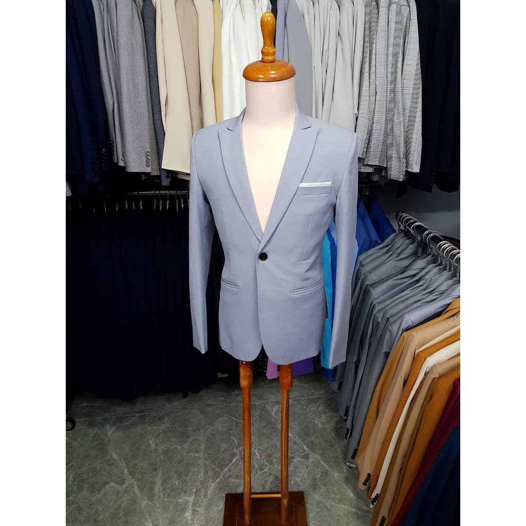 Áo vest nam form ôm body 1 nút màu xám ghi chất liệu vải dày mịn