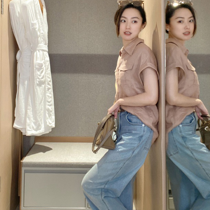 Áo sơ mi nữ công sở form rộng tay hến Linen tưng Hàn Premium trẻ trung sang trọng, Chất vải 100% Linen nhập Hàn - Be kaki