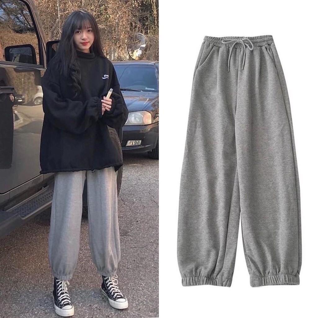 Set Bộ Nỉ Ngoại Sweater Kèm Quần Jogger Set Bộ Dài Tay Kèm Quần Jogger Dáng Rộng Siêu Xinh Màu Xám Mountain