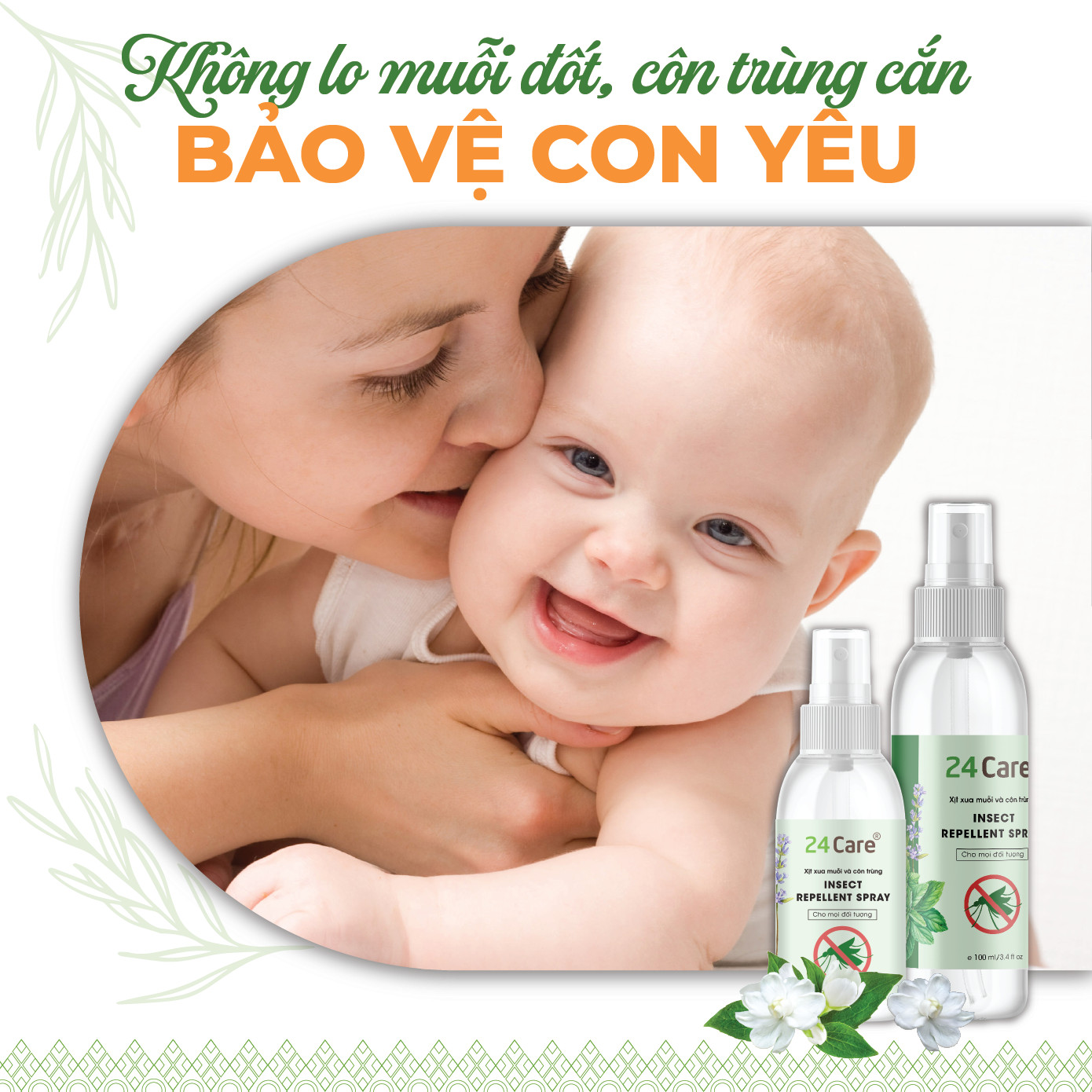 [TỰ CHỌN 13 MÙI] Xịt Phòng Tinh Dầu Hữu Cơ Organic 24Care 50ML - Khử Mùi, Đuỗi Muỗi và Côn Trùng, Xịt Thơm Quần Áo