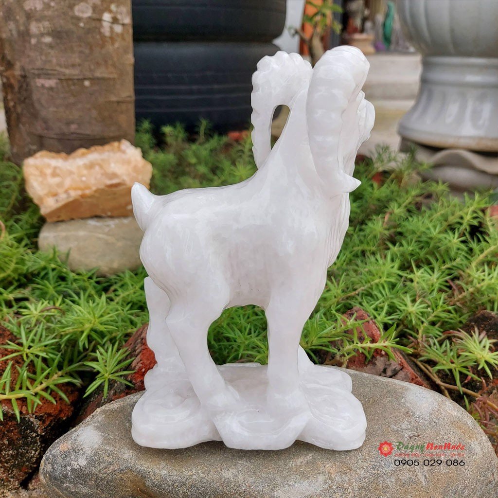 Tượng đá dê 12 con giáp phong thủy đá trắng 15cm đá Non Nước