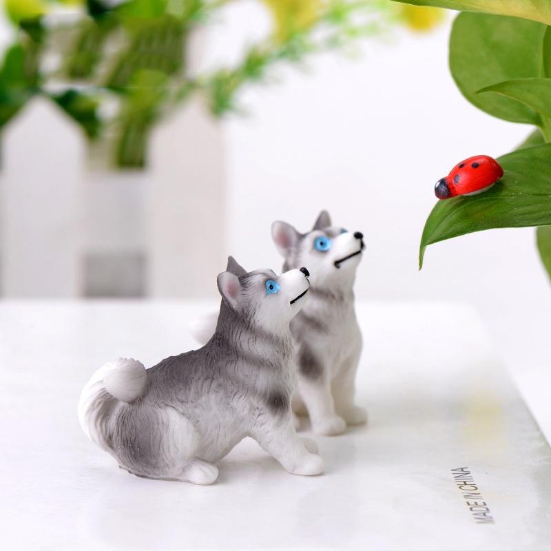 Mô hình chó sói trang trí tiểu cảnh, sen đá, sân vườn