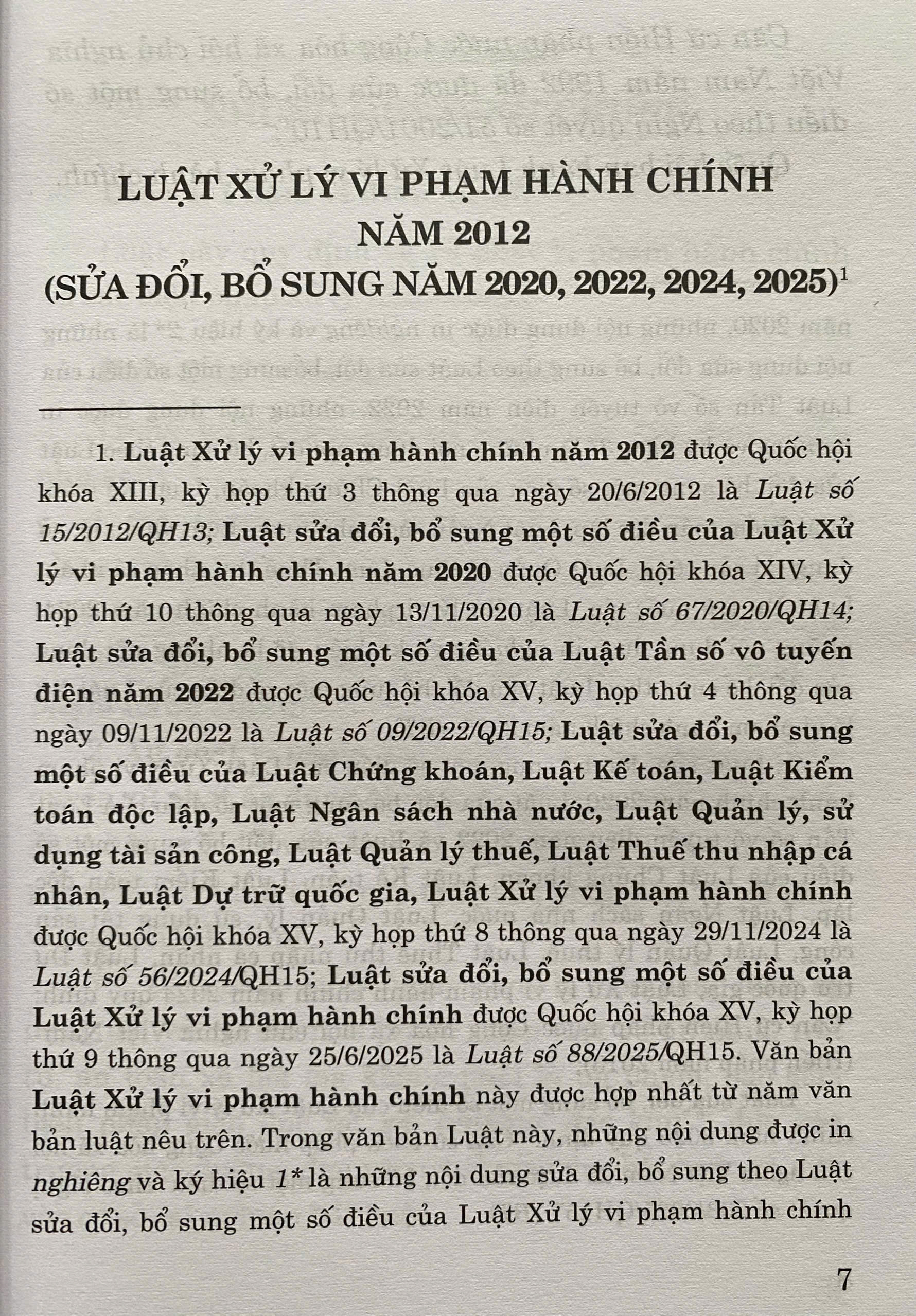 Luật Xử Lý Vi Phạm Hành Chính Năm 2012 ( Sửa Đổi, Bổ Sung Năm 2020, 2022, 2024, 2025)