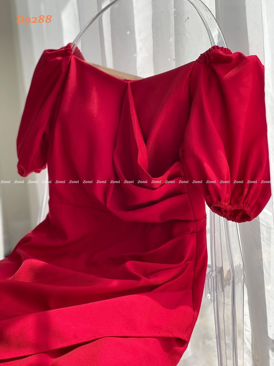 Đầm dự tiệc thời trang dáng ôm body xếp li cổ chéo tay phồng quyến rũ D9288