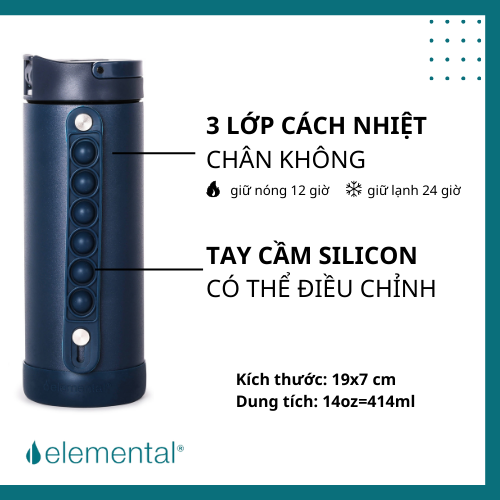 Bình giữ nhiệt elemental Pop màu xanh navy 414ml, inox 304, giữ nhiệt tốt, FDA Hoa Kì, bình đa năng có kèm ống hút cho bé đi học
