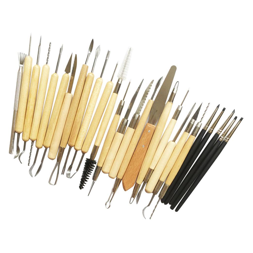 27 Pieces Wooden Handle Pottery Ceramic Clay Sculpture Carving Modeling Tool DIY