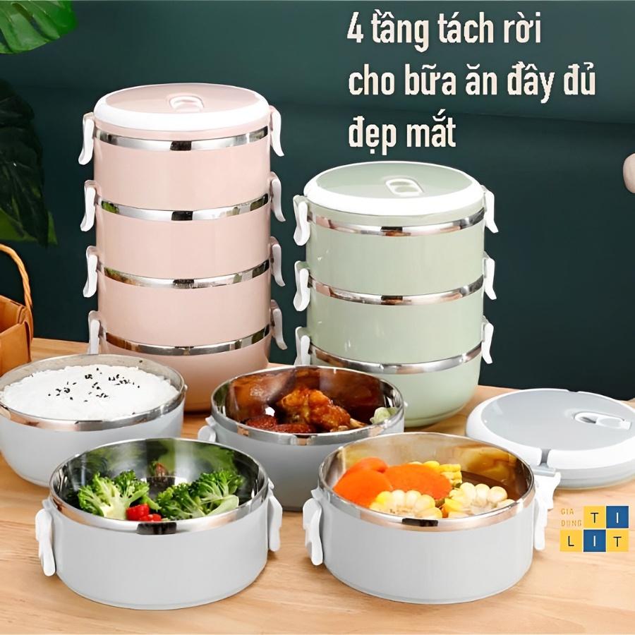 Hộp Cơm Giữ Nhiệt Đa Năng 4 Tầng Lúa Mạch - Cạp Lồng giữ nhiệt 4 tầng chống tràn