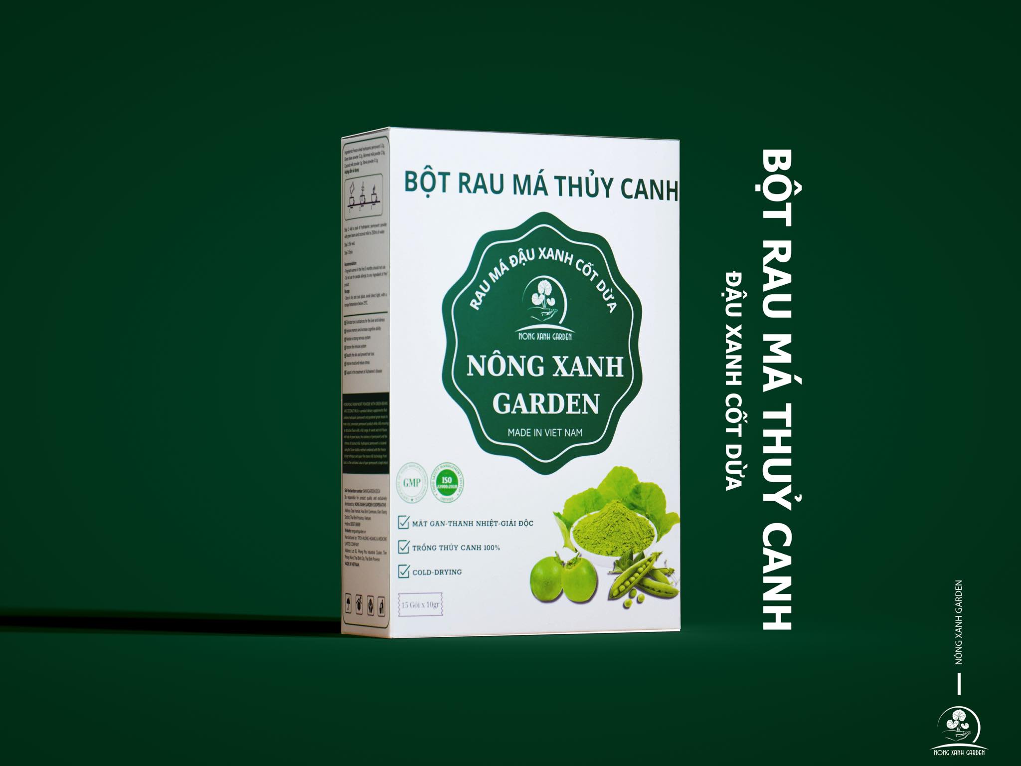 Nông Xanh Garden Bột Rau Má Thủy Canh Đậu Xanh Cốt Dừa Hộp 15 gói (10gram/1 gói) hòa tan uống liền, dễ uống, thanh nhiệt