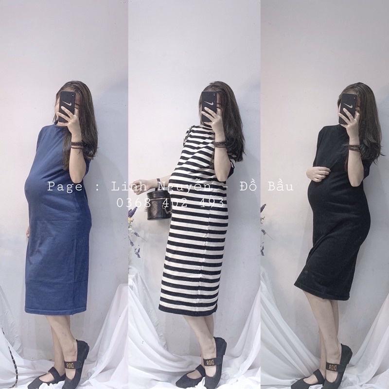 Váy len suông Aidenshop váy bầu thời trang thu đông chất len mịn từ 40-70kg tay lửng
